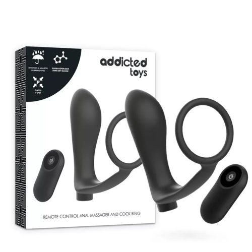ADDICTED TOYS – čierny, nabíjateľný erekčný krúžok s diaľkovým ovládaním